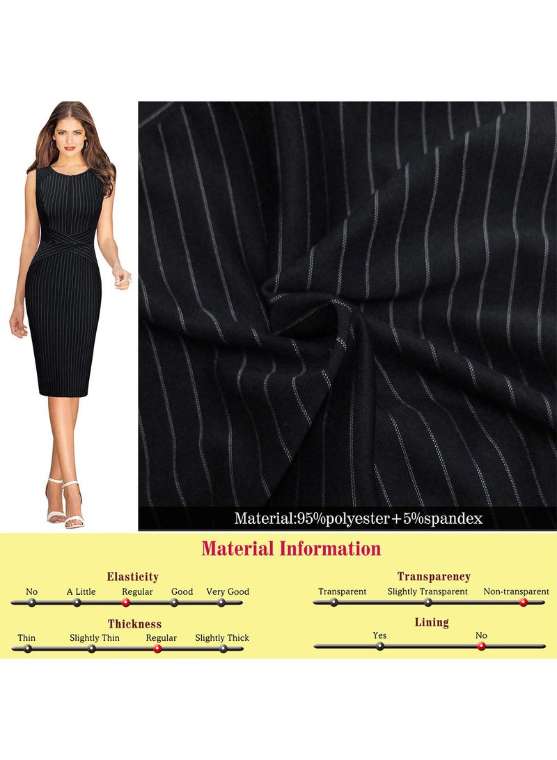 VFSHOW Womens Front Zipper Work Business Office Bodycon Dress Elegant Professional Career Church Party Pencil Sheath Dress (Black and White Striped, Large) 2619 BLK L - Image 5